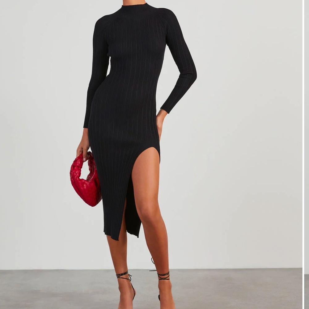 VICI ribbed mock neck black midi dress, size M